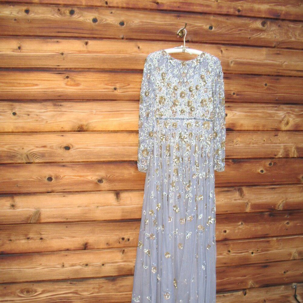 Mac Duggal 5533 Platinum Embellished High Neck Long Sleeve A Line Gown Dress - Picture 6 of 13